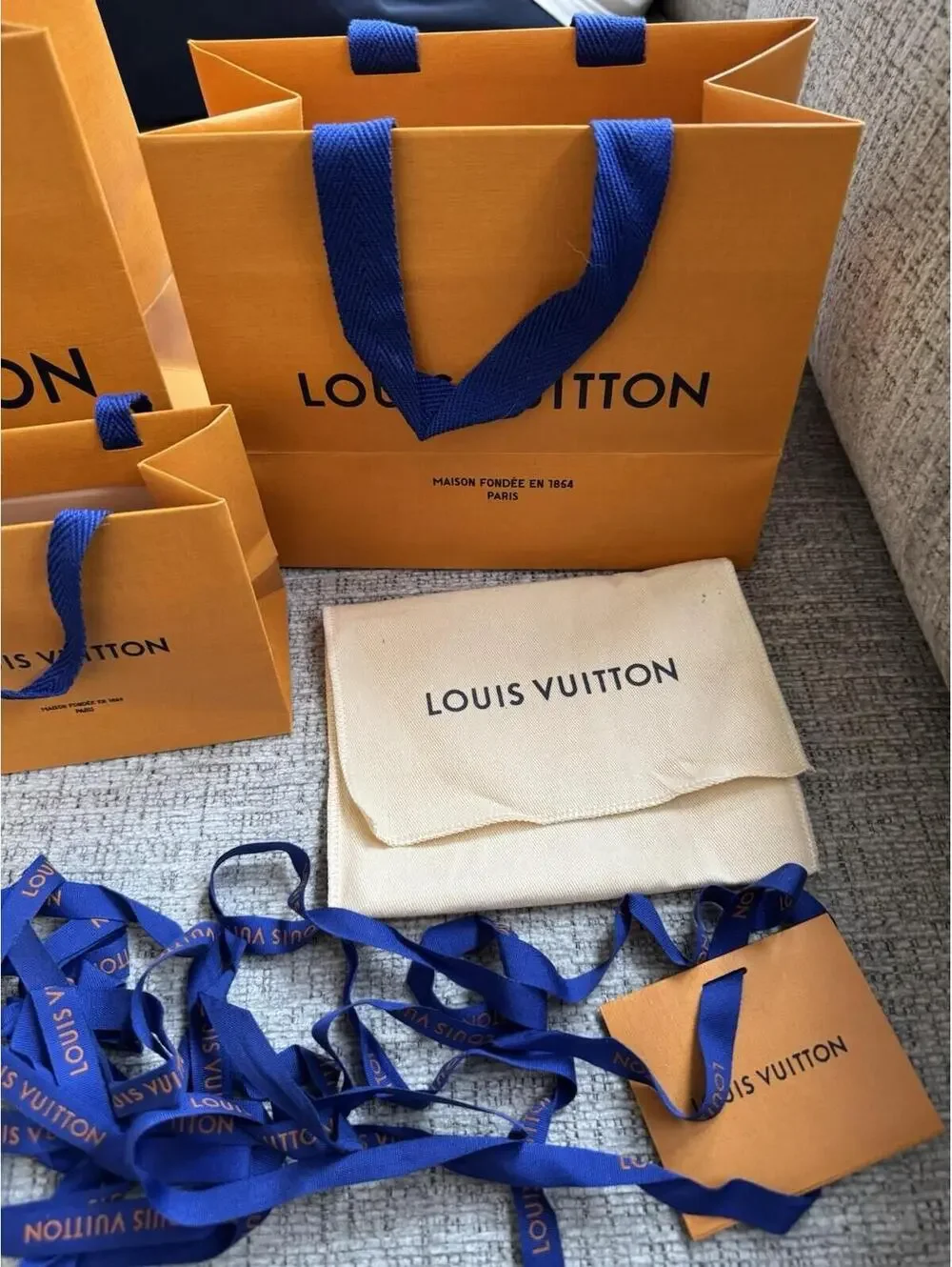 Louis Vuitton 3 Paper Shopping Bags + Wallet Dust Bag + Ribbon and gift note